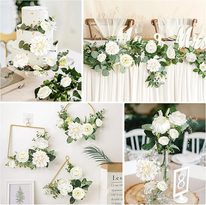 AmyHomie Ivory Artificial Flowers Combo Silk Mix Peony Rose Hydrangea Fake Flowers w/Stem for DIY Wedding Bouquets Centerpieces Arrangements Table Fall Decor Party Bridal Baby Shower Home Decorations