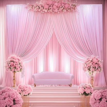 60ftx14FT Wrinkle Free Pink Backdrop Curtain, 12 Panels 14FT Height Pink Wedding Backdrop Drapes, Silky Polyester Back Drop Cloth for Birthday Photography Background Party Backdrop Draping