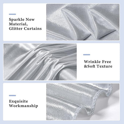 Outpain Thick 40 ft x 10 ft Silver Sequin Backdrop Curtain for Parties, Wrinkle Free Glitter Photo Backdrop Drapes 8 Panels 5x10ft Silver Back Drop Cloth for Wedding Christmas Photography Background
