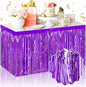 3 Pack 29 x108 Inch Purple Foil Fringe Table Skirts Metallic Banner for Tinsel Streamer Garland Backdrop for Parade Floats Mother's Day, Graduate, Birthday, Wedding Party Decoration