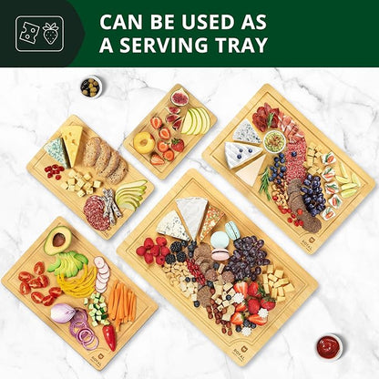 ROYAL CRAFT WOOD Wooden Cutting Boards for Kitchen Meal Prep & Serving - Bamboo Wood Serving Board Set with Deep Juice Groove Side Handles - Charcuterie & Chopping Butcher Block for Meat