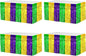 4 Pack 29x108 Inch Mardi Gras Metallic Foil Fringe Tinsel Table Skirts for Rectangle Tables Streamer Backdrop for Wedding, Birthday, Parade Floats, Valentine's Day Party Decoration(Gold Green Purple)