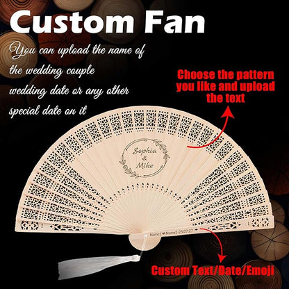 100 PCS Custom Fans Personalized Folding Fans for Line Dancing Wooden Hand Fan Wedding Favors Bulk Fans for Guests Party Event Use (Style14)