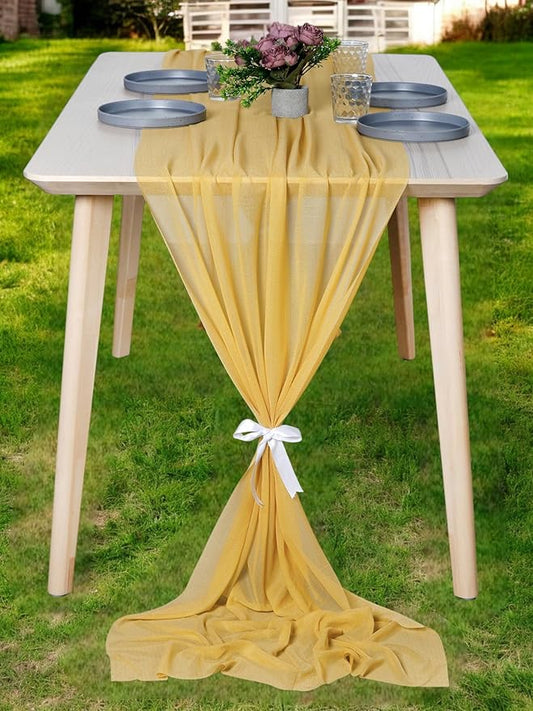 MDS 2 Pack 14ft Chiffon Table Runner 29 x 170 Inches Sheer Wedding Runner Romantic Rustic Table Runner for Wedding Decorations, Birthday Parties, Bridal Shower Party Arch Decor - Gold