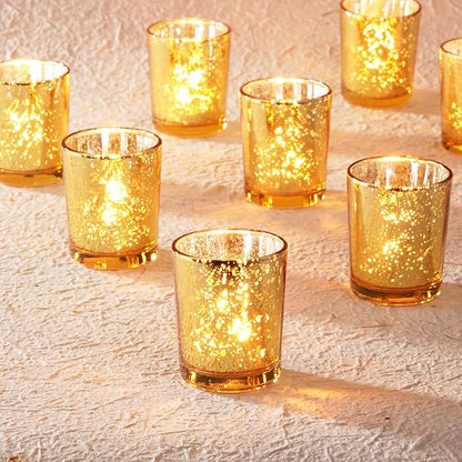 Homemory 12 Pcs Gold Votive Candle Holders, Mercury Glass Candle Holder, Tealight Candle Holders for Table Centerpieces, Baby Shower, Party, Anniversary, Wedding, Home Decor, Halloween, Christmas