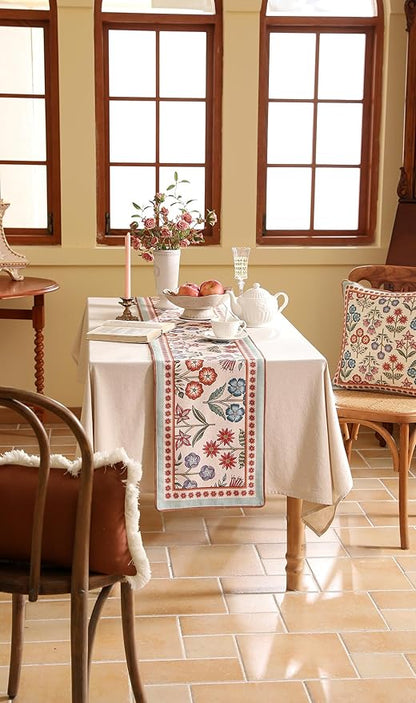 Decorative Linen Table Runner 87 Inches Long,Green Floral Rustic Farmhouse Runner for Table Decor Tabletop Table Runners for Kitchen,Dining,Party,Home,Christmas,12"*87"