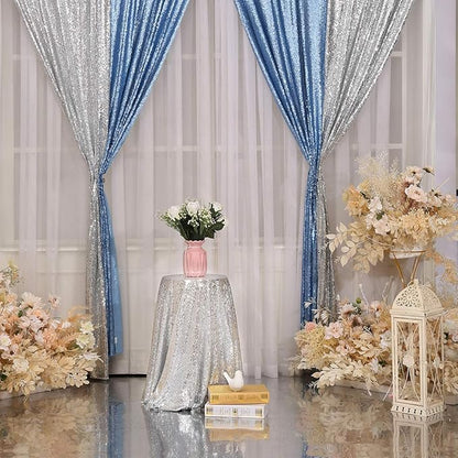 Poise3EHome Baby Blue Sequin Backdrop Curtains,4 Panels 2FTx8FT Glitter Background for Party Birthday Party Baby Shower Wedding Christmas Thanksgiving Holiday Festival Decor