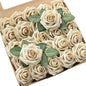 Floroom Artificial Flowers 25pcs Real Looking Champagne Gold Foam Fake Roses with Stems for DIY Wedding Bouquets Bridal Shower Centerpieces Floral Arrangements Party Tables Home Decorations