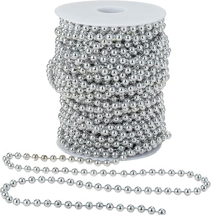 6mm Crafts Faux Pearl Beads Garland Pearl Bead Roll Strand of Pearls to Decorate Floral Centerpieces Wedding Party Favor Christmas Tree(82Feet Silver)