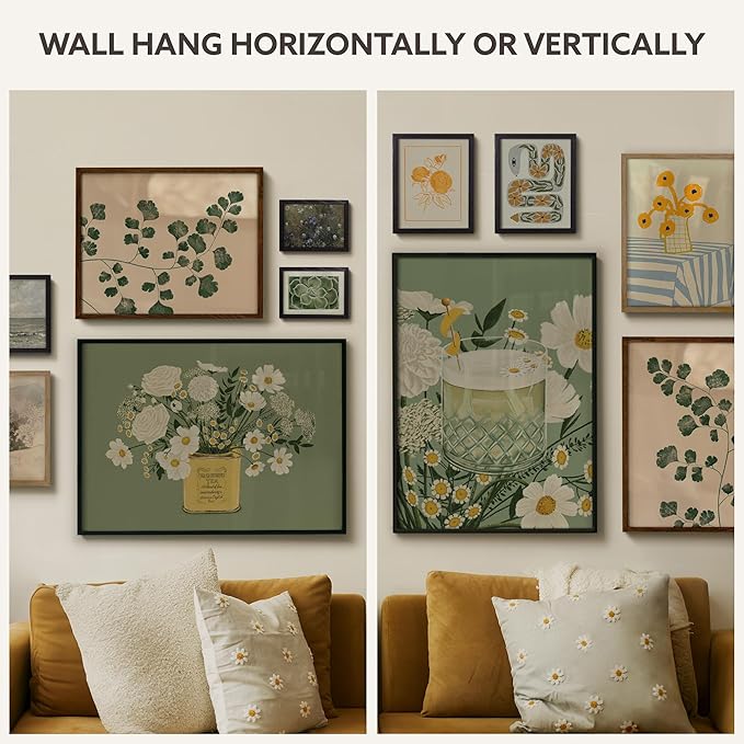 Opposite Wall - Set of 2-8x10 in - Dark Solid Oak Wood Picture Frames with Mat - Wall Hanging & Tabletop Photo Frame - Pictures Display 5x7 with Mat, 8x10 without - Office, Gallery & Home Decor