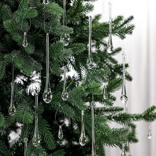 22 Pcs Clear Glass Teardrop Christmas Ornaments Crystal Raindrop Hanging Ornaments Crystal Chandelier Drop Pendant Icicles Decorations for Christmas Tree Winter Party Supplies (4 Medium Size)