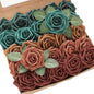 Floroom Artificial Flowers 25pcs Real Looking Teal Green Terracotta Ombre Colors Foam Fake Roses with Stems for DIY Wedding Bouquets Bridal Shower Centerpieces Floral Arrangements Tables Decoration