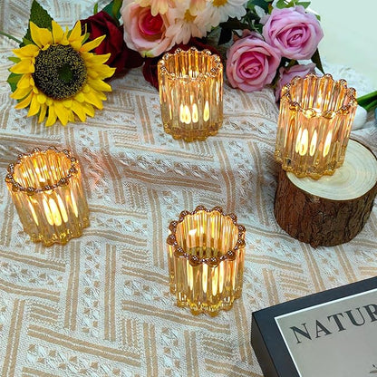 GOLDEAL 24Pcs Gold Glass Votive Candle Holders Tealight Holders Decorative, Tea Candle Holders Bulk,Candlestick for Wedding, Party,Dinner, Home Table Decor.