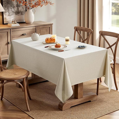 MIULEE Natural Linen Cottton Table Cloth Rectangle Tablecloth Waterproof Spillproof Cross-Star Textured Table Cltoth Decorative Farmhouse Style for Dining Party Weddings 60x104 Inch