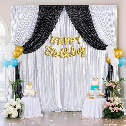 Silver Backdrop Curtains 4.8x8ft Sequin Photo Backdrop Drapes Curtains for Wedding Decorations Christmas Birthday Wrinkle Free Fabric
