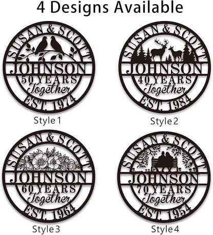 Personalized Christmas Gifts 2025, Custom 50th/40th/60th/70th/30th/1-99 Years Wedding Anniversary Sign Gifts for Couples Parents, Custom Metal Monogram Sign Personalized Family Name Signs
