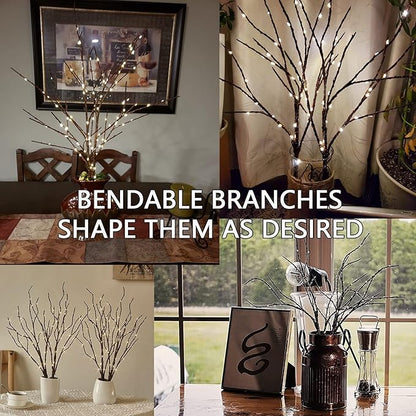 Fudios Lighted Branches with Timer 70 LED Fairy Lights 18in Battery Operated, Willow Branches with Lights for Vase Christmas Holiday Home Decor