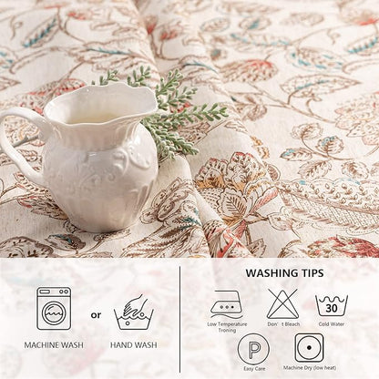 MYSKY HOME 60x120 Rectangle Tablecloth Linen Farmhouse Tablecloth Waterproof Decorative Fabric Table Cloth for Indoor&Outdoor, Floral Brown Tablecloth for 4 Feet Table, Washable
