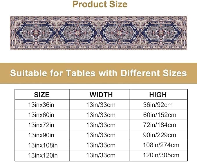 Vintage Boho Floral Table Runner, French Rustic Country Farmhouse Purple Golden Bohemia Flower Pattern for Home Kitchen Table Decor Dining Coffee Room Party Decor 13x36in