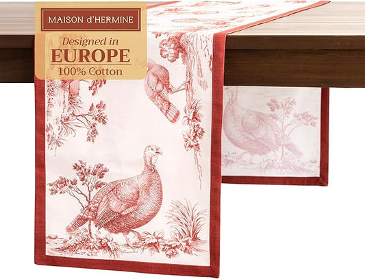 Maison d' Hermine Table Runner 100% Cotton Single Layer Table Runners 108 inches Long for Thanksgiving Christmas Decorations Home Kitchen Dining Party Wedding (Holy Jouy - Red, 14.5" x 108")