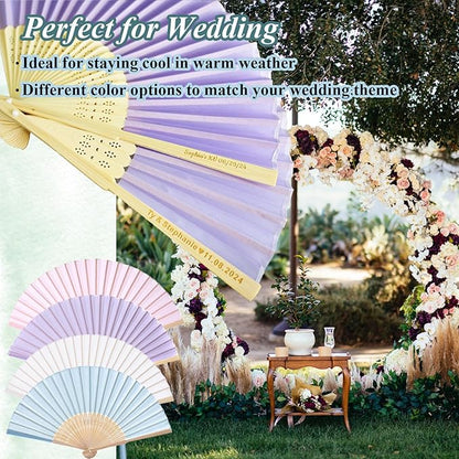 50pcs Personalized Purple Folded Hand Fans, Custom Folding Hand Fans for Wedding Guests, Wedding Gift Party Favors Church Fans Handheld, Birthday Party Supplies Bridal Shower Gifts