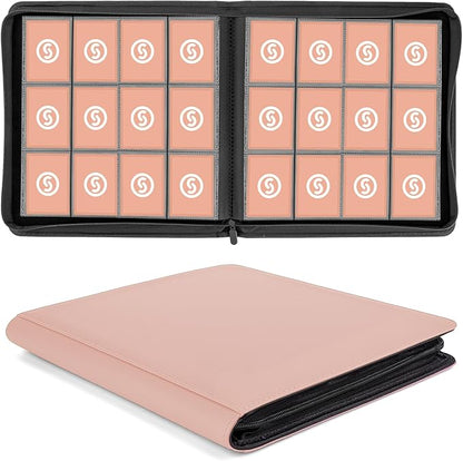 SMYV 12 Pocket Trading Card Binder, Premium PU Cover Card Binder for 720 Cards, Ringless Side Loading Card Collection Album Folders for MTG, TCG, Game Cards & Sports Cards (Pink)