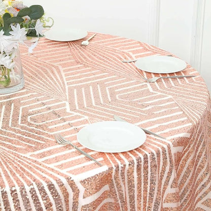 Efavormart 72" Blush Rose Gold Sparkly Sequin Geometric Tulle Square Table Overlay