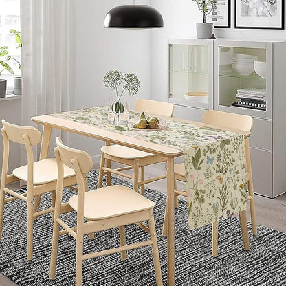 Floral Botanical Table Runner, Garden Spring Flower Botanical Butterfly Animal for Restaurant, Kitchen, Wedding, Party Rectangular Table Runner Decoration,13in（33cm） W * 72in（184cm） L