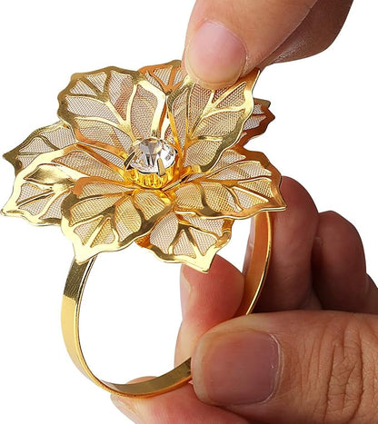 KPOSIYA Flower Napkin Rings Holder Metal Gold Napkin Rings Set of 12 for Wedding Party Holiday Banquet Christmas Dinner Delicate Serviette Buckles Decor Favor (12, Flower-Gold)