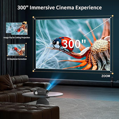 Ultra Bright 1800ANSI Lumens Smart Projector, NFC Casting Wireless, WiFi 6, 4K-Decoding HDR10+, Android TV, Two-Way Bluetooth, DSP Stereo, Daylight Home Theater/ Low Latency Gaming/ Backyard Movie