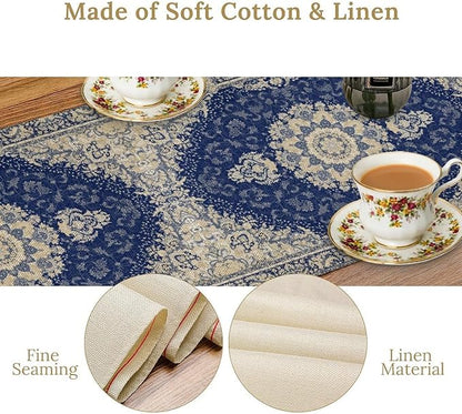 Boho Bohemia Style Dark Blue Table Runner, Country Rustic Farmhouse Magical Abstract Print Pattern for Home Kitchen Table Decor Dining Coffee Room Garden Party Decor 13x120in