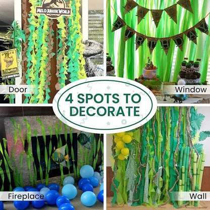 PartyWoo Green Crepe Paper Streamers 4 Rolls 328 ft Pack of Dark Light Pastel Lime Green Crepe Paper for Graduation Christmas Jungle Birthday Anniversary Party Decorations (1.8 Inch x 82 Ft/Roll)