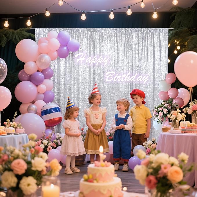 SquarePie Sequin Backdrop Curtain Not See Through Thick Glitter Background for Party 8FT x 10FT Silver
