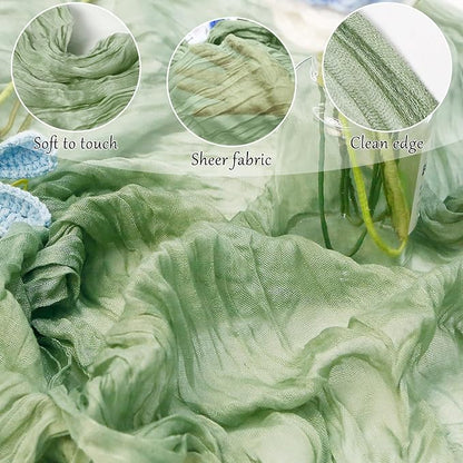 10-Pack Sage Green Cheesecloth Table Runners – 10FT (35x120 Inch) Boho Rustic Gauze Fabric Cheese Cloth Table Runner for Weddings, Baby Showers, Bridal Shower, Farmhouse & Birthday Party Decor