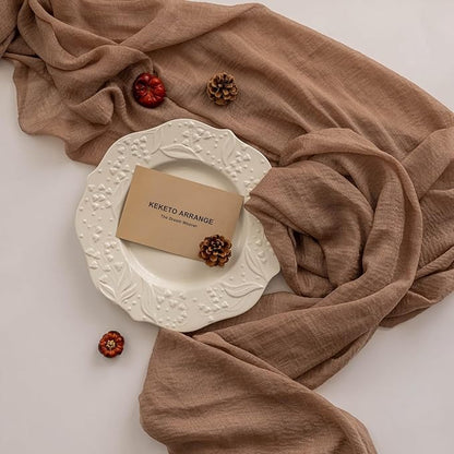 Cheesecloth Table Runner Nude Gauze Rustic Boho Coffee Cheese Cloth 120 Inch 10 FT for Wedding Baby Shower Bridal Shower Birthday Party Long Sheer Farmhouse Home Decorations