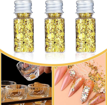 6Pcs Decorative Gold Leaf, Multifunction Gold Leaf Cake Decoration Baking Foil Decor for Cooking Dessert Steak Decoration Crafts Makeup Leaves with Plastic Tweezers