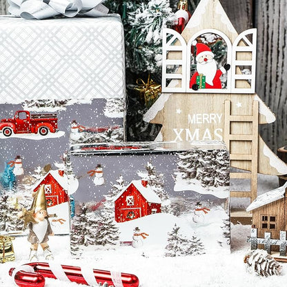 LeZakaa Christmas Silver Wrapping Paper Jumbo Roll for Boy Kid, Red Truck, Snowy Pine Forest & Grid Plaid, Silver Foil Reversible Design for Winter Holiday Family Gathering, 30 inches x 100 Feet