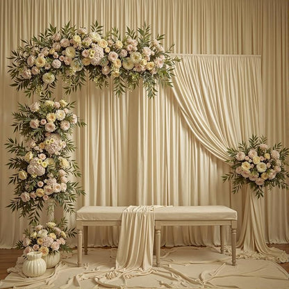 leegleri 40ftx12ft Wrinkle Free Beige Backdrop Curtain, 8 Panels 12FT Height Beige Wedding Backdrop Drapes, Silky Polyester Back Drop Cloth for Birthday Photography Background Party Backdrop Draping