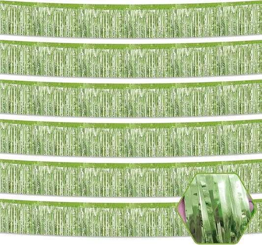 6 Pack 10 Feet Light Green Foil Fringe Garland Metallic Tinsel Streamers Banner Wall Hanging Curtain Backdrop for Parade Floats, Birthday, Graduate, Mother's Day, Wedding Party Decoration