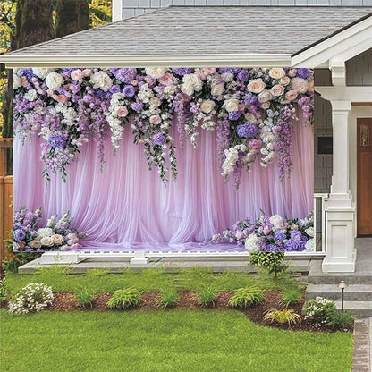 9x6ft Purple Lavender Floral Bridal Backdrop Wedding Flower Photography Backdrop for Girl Portrait Baby Shower Birthday Party Decor Banner Mother's Day Party Wall Backdrop Studio Photo Backgrounds