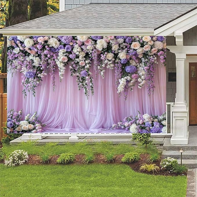 10x10ft Purple Lavender Floral Bridal Backdrop Wedding Flower Photography Backdrop for Girl Portrait Baby Shower Birthday Party Decor Banner Mother's Day Party Wall Backdrop Studio Photo Backgrounds