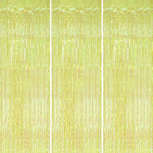 3 Pack Foil Fringe Backdrop - Transparent Green Shiny Tinsel Curtains for Party Decoration/Photo Booth Props - 3.3x8.2 FT Metallic Foil Backdrop for Birthday Wedding Graduation Christmas