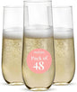 Prestee 48 Pack Plastic Champagne Flutes 9 oz - Stemless Disposable Champagne Flutes for Cocktails Mimosa Bar and Party Supplies - Clear Shatterproof Plastic Wine Glasses for Wedding and Summer Party