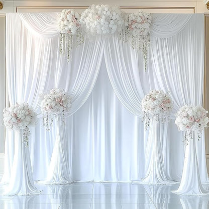20ftx12ft Wrinkle Free White Backdrop Curtain, 4 Panels 12FT Height White Wedding Backdrop Drapes, Silky Polyester Back Drop Cloth for Birthday Photography Background Party Backdrop Draping