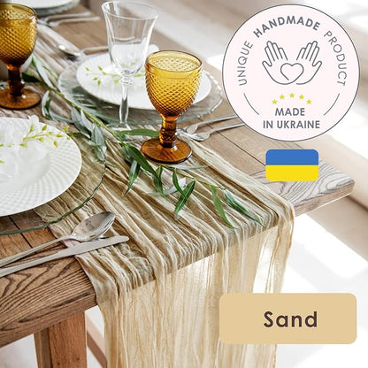 Gauze Table Runner Bulk Cheesecloth Table Runner Set of 2 Pieces 141 inches Long Each for Bohemian Wedding Wedding Decorations, Beige Cheese Cloth Gauze Fabric
