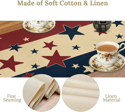 Memorial Day Table Runner, 4th of July American Patriotic Independence Day Stars Stripes Print Table Runne for Summer Holiday USA Home Decoration Party,13x108inch