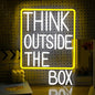 Think Outside The Box Neon Sign Dimmable White Words Neon Light for Wall Decor Led Think Light Up Sign for Study Room Classroom Library Meeting Room Bedroom (16.1 * 11.8 In)