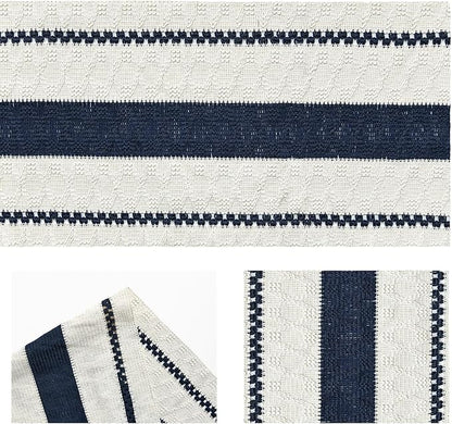 Artoid Mode Dark Blue Farmhouse Woven Rustic Table Runner, Seasonal Holiday Hollow Kitchen Dining Table Decoration for Home Party Decor 12x36 Inch