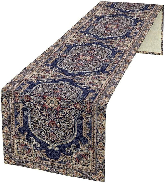 Vintage Boho Floral Table Runner, French Rustic Country Farmhouse Purple Golden Bohemia Flower Pattern for Home Kitchen Table Decor Dining Coffee Room Party Decor 13x120in