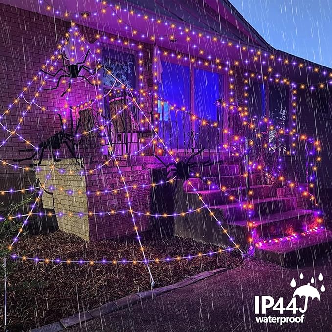 YEGUO 165ft 500 LED Halloween Lights Outdoor Waterproof, Orange and Purple String Lights Indoor, Green Wire Christmas Tree Lights Plug in with Timer Memory 8 Modes